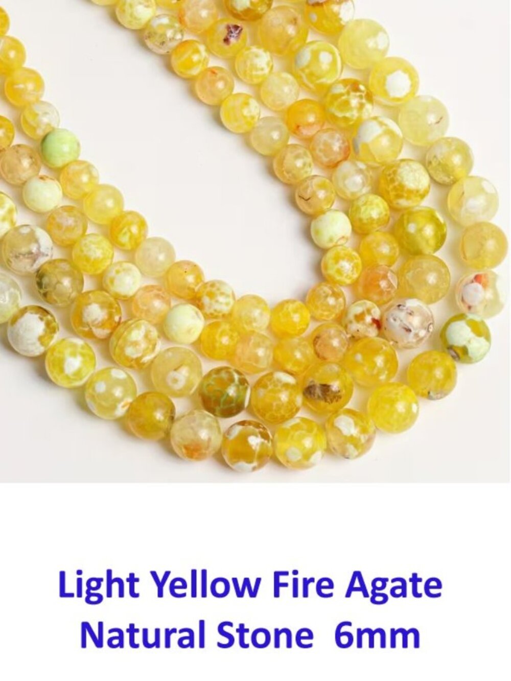 Dark Yellow Fire Agate Beads 15" Strand 6mm